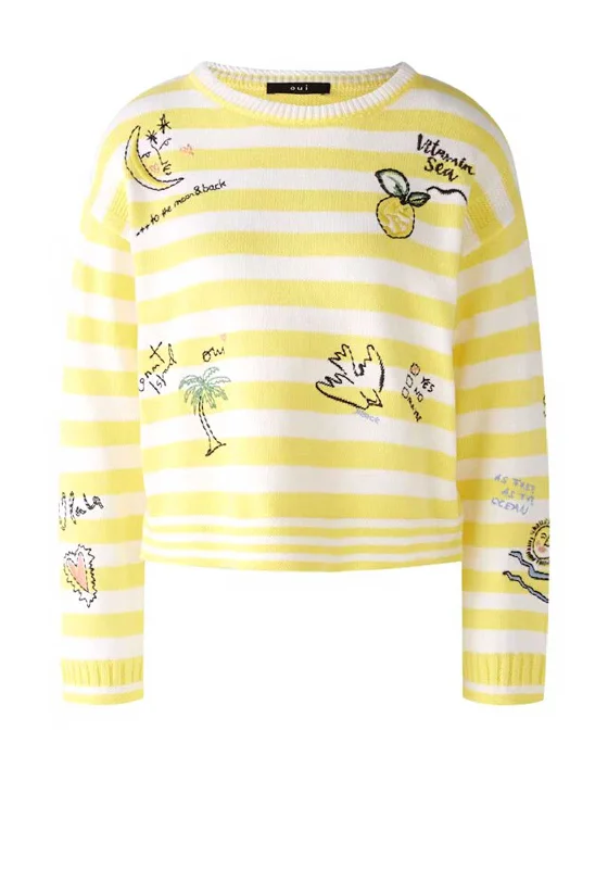 Time to Snag a Bargain!Oui Striped Embroidered Cotton Jumper, Yellow