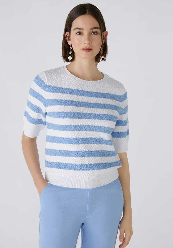 Sale Alert – Get Ready to Shop!Oui Striped Short Sleeve Jumper, Light Blue & White