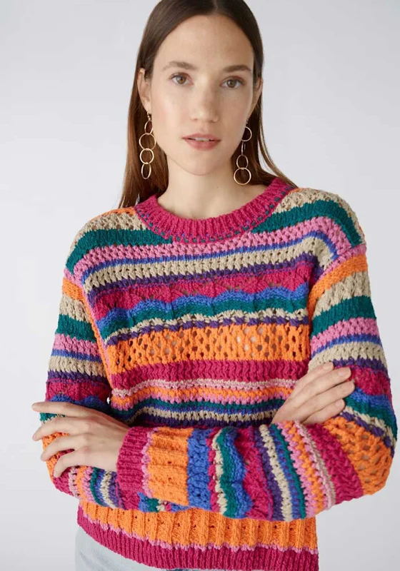 New Discounts Just Dropped!Oui Striped Cotton Knit Jumper, Pink & Orange