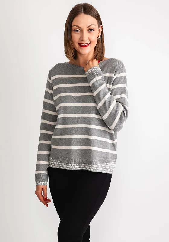 Unlock Huge Savings Now!OUI Striped Oui Logo Jumper, Grey