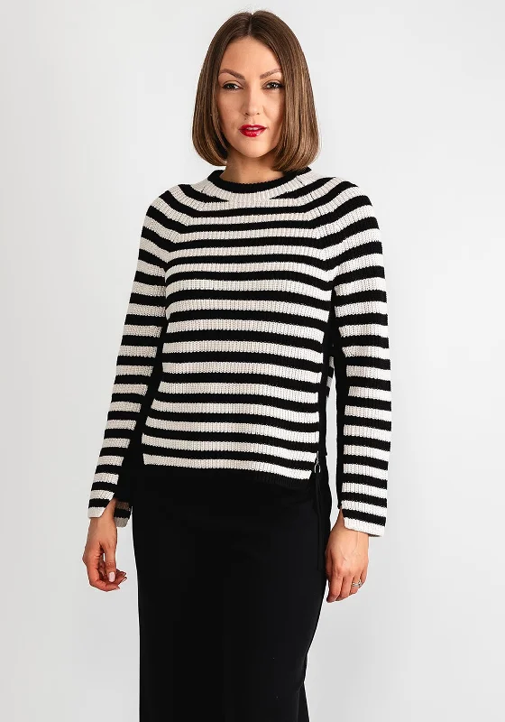 Today Only – Don’t Miss It!Oui Striped Zip Trim Knit Jumper, Black & Cream
