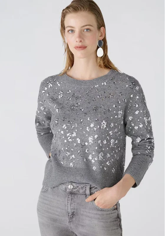 Save More When You Shop More!Oui Embellished Cropped Wool Blend Jumper, Grey