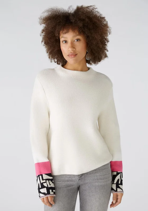 Limited-Time Price Drop!Oui High Neck Geometric Cuff Jumper, Cream