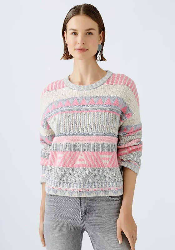 Stock Up and Save!Oui Patterned Metallic Yarn Blend Knit Jumper, Grey Multi