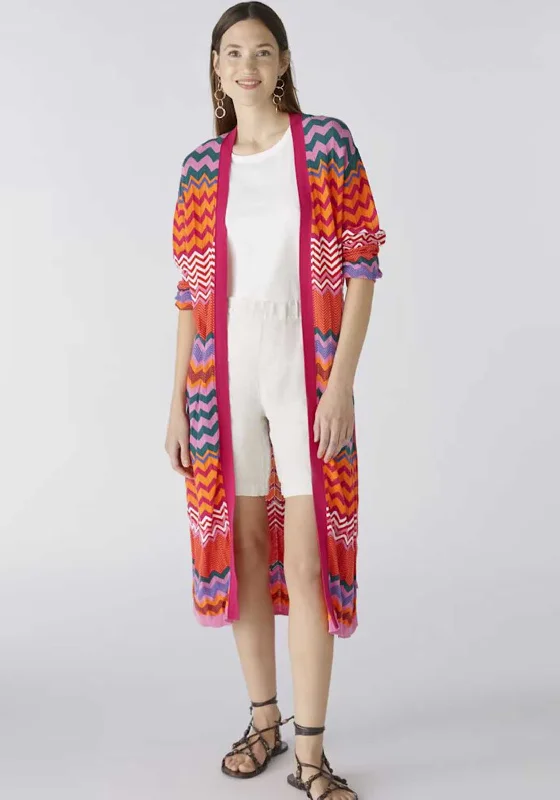 Find the Best Deals Here!Oui Chevron Striped Open Knit Cardigan, Pink & Orange