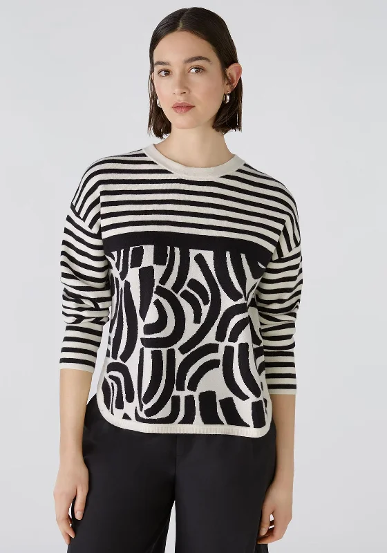 Exclusive Savings This Week!Oui Contrast Print Knit Sweater, Black & Off White