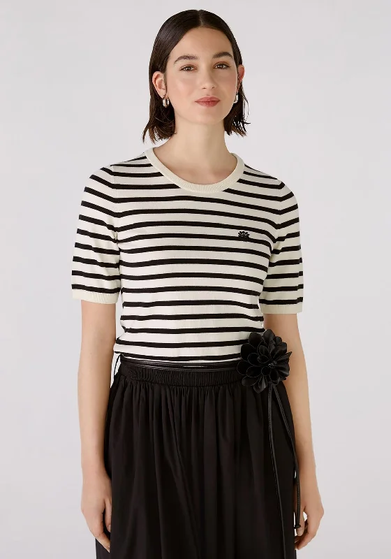 Limited-Time Price Drop!Oui Striped Short Sleeve Sweater, Black & Off White