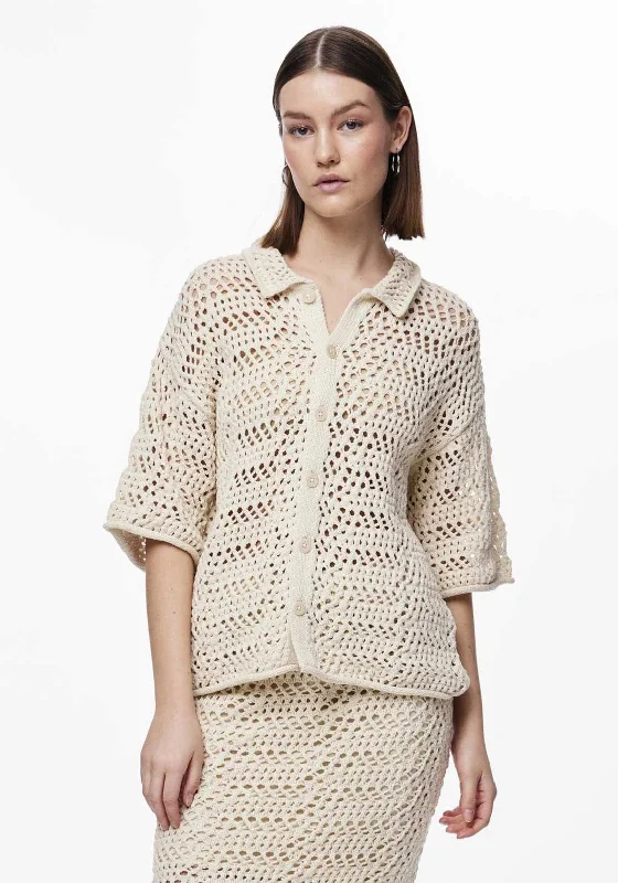 Get the Best for Less!Pieces Aia Crochet Short Sleeve Cardigan, Birch