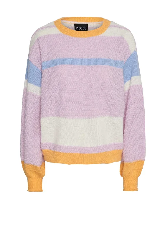 Crazy Discounts Inside!Pieces Alisa Colour Block Striped Jumper, Pink Lavender
