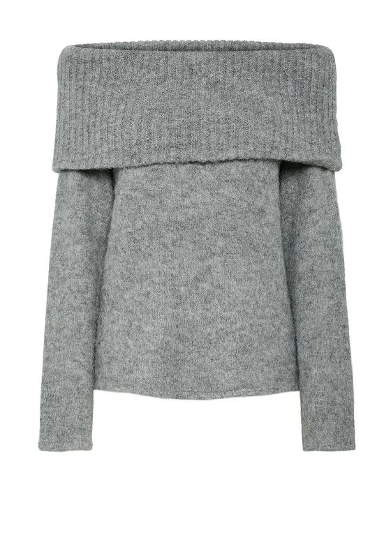 Steals and Deals Await!Pieces Pam Off Shoulder Knit Jumper, Dark Grey Melange