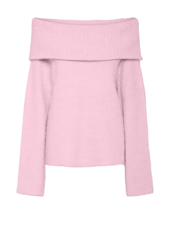 Massive Price Cuts!Pieces Pam Off Shoulder Knit Jumper, Pink a Boo