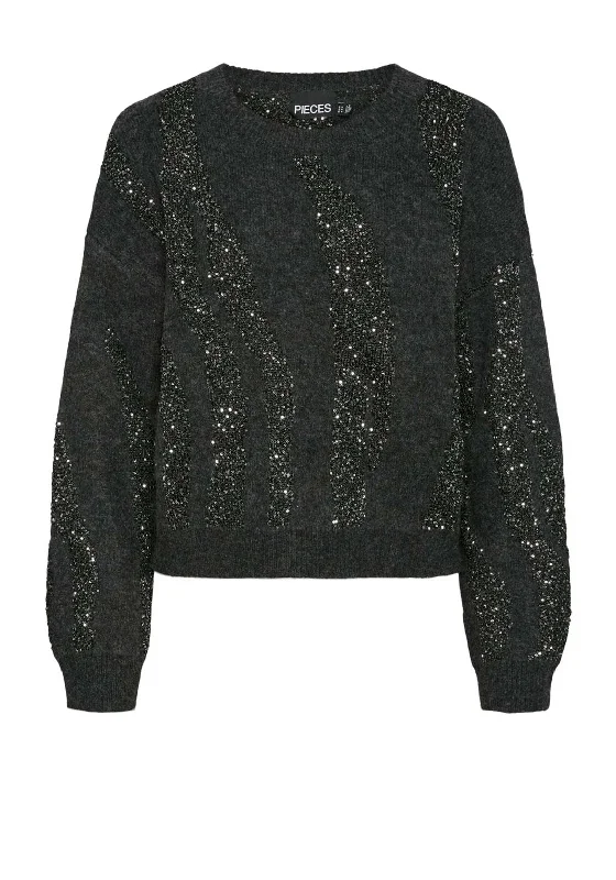 Your Dream Deal is Here!Pieces Rada Sequin Knit Junper, Dark Grey Melange