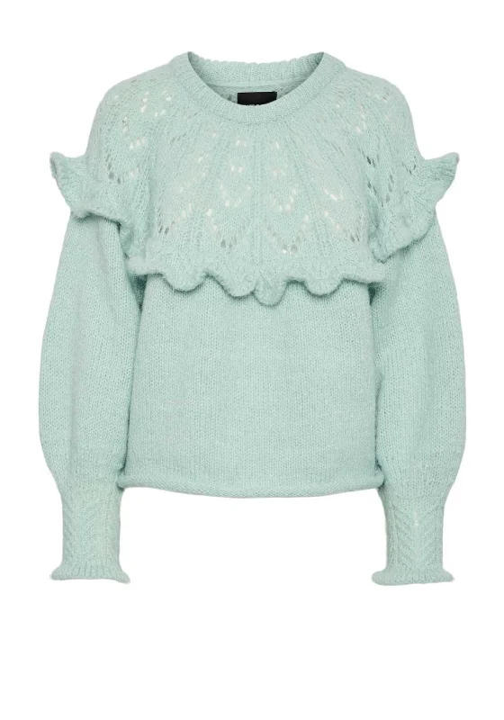 Grab Yours Before It’s Too Late!Pieces Rikka Frill Open Knit Jumper, Mist Green