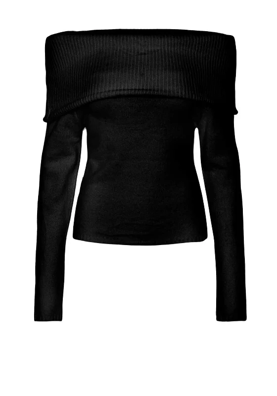 Score Big Savings Today!Pieces Riko Off Shoulder Knit Jumper, Black