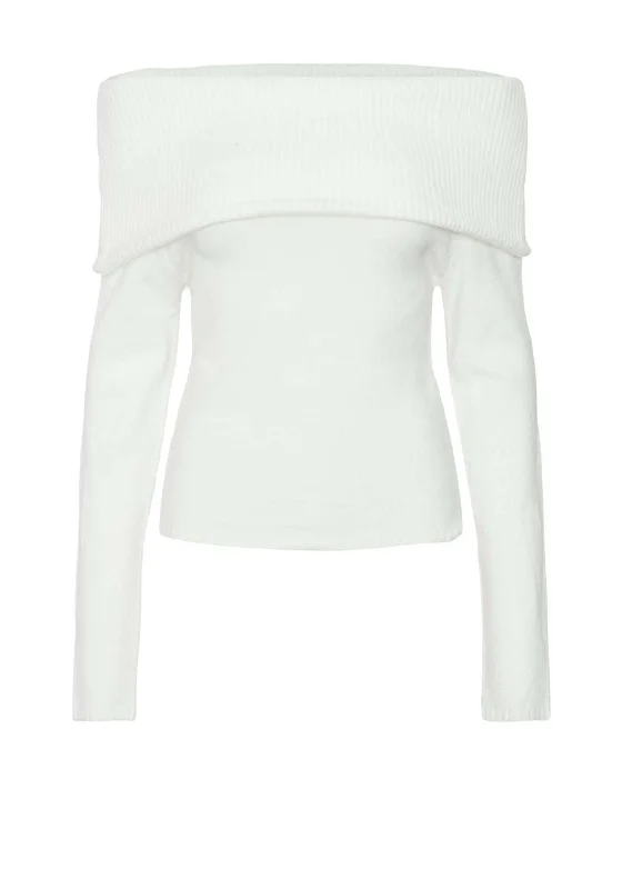 Your Exclusive Offer Awaits!Pieces Riko Off Shoulder Knit Jumper, Cloud Dancer
