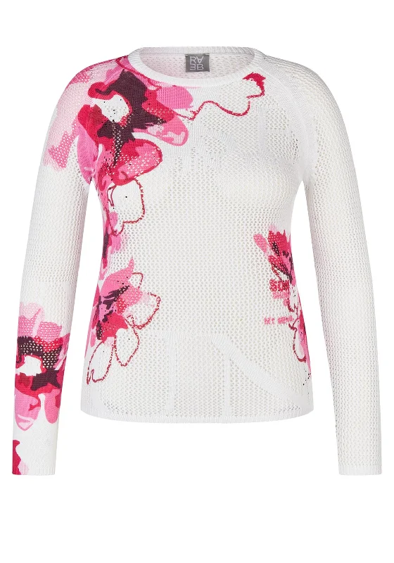 Flash Sale – Act Fast!Rabe Floral Print Ajour Knitted Sweater, White