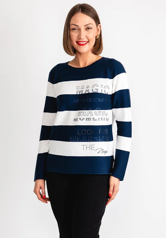 Shop Before It’s Gone!Rabe Striped Rhinestone Knit Jumper, Navy