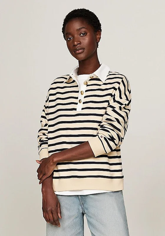 Score Huge Discounts Today!Tommy Hilfiger Striped Polo Sweatshirt, Cream and Navy