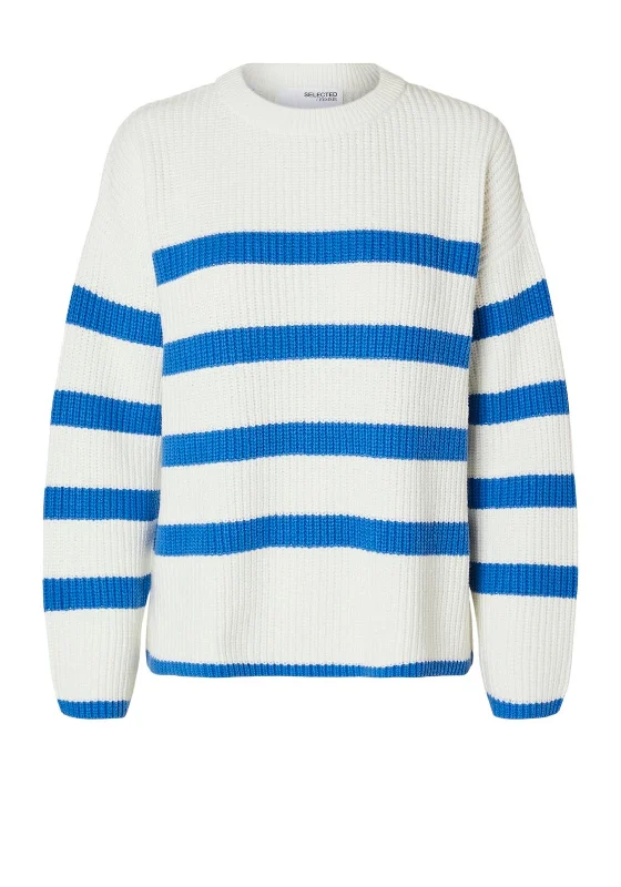 Buy One, Get One Free!Selected Femme Striped Knit Jumper, White and Blue