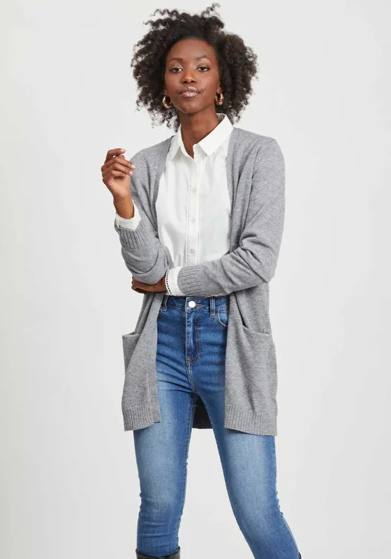 Time to Save Big!Vila Ril Long Open Knit Cardigan, Medium Grey Melange