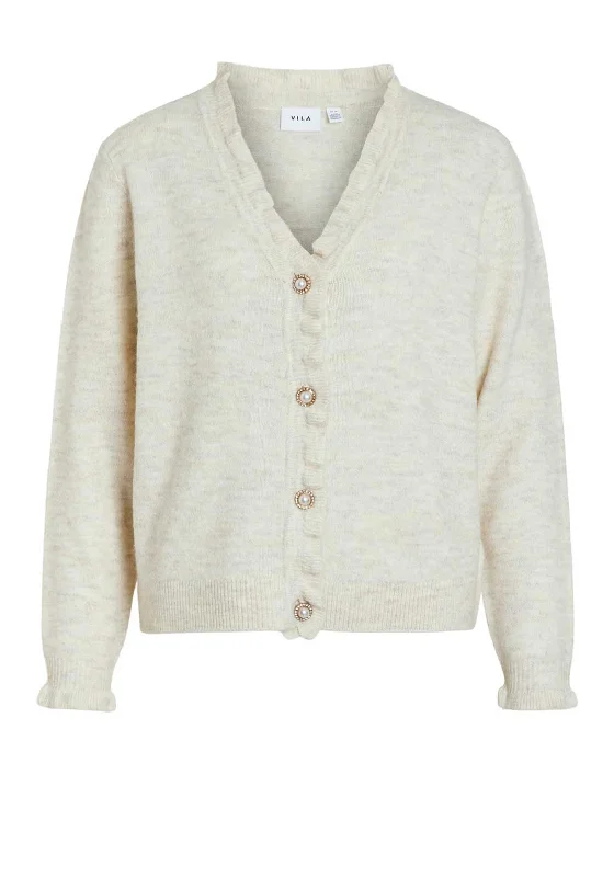 Your Discount is Waiting!Vila Sofi Frill Trim Knit Cardigan, Super Light Natural Melange Your Discount is Waiting!Vila Sofi Frill Trim Knit Cardigan, Super Light Natural Melange