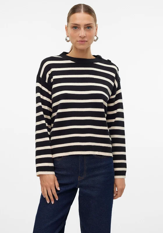 New Discounts Just Dropped!Vero Moda Saba Striped Boxy Jumper, Black and Cream