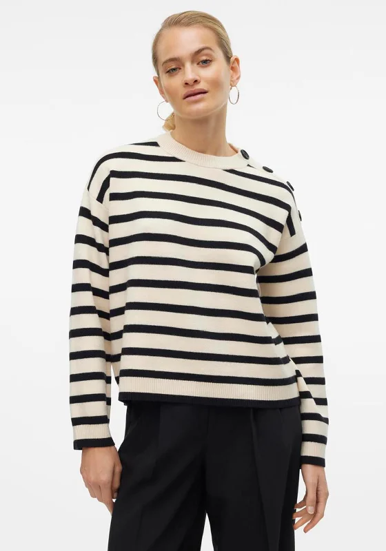 Find the Best Deals Here!Vero Moda Saba Striped Boxy Jumper, Cream and Black