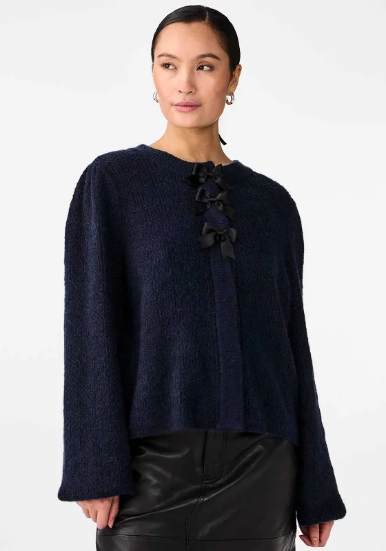Everything Must Go!Y.A.S Bonsa Bow Front Short Cardigan, Navy Blazer