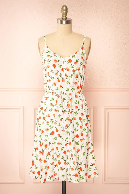 Hurry! While Supplies Last!Alfie | Short Fruit Print White Dress