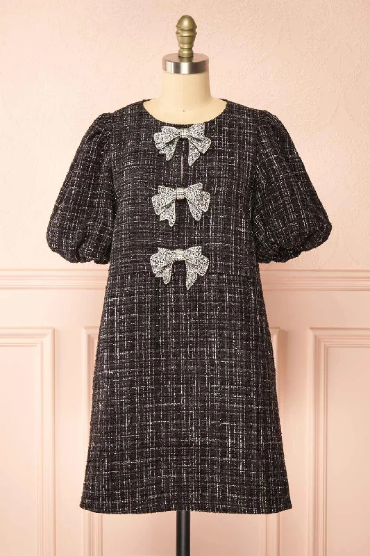The Best Sale of the Year!Alizeh | Sparkly Tweed Dress w/ Cristal Bows