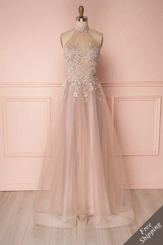 Enjoy Huge Discounts Now!Almedia | Dusty Mauve Embroidered & Crystals Halter Gown