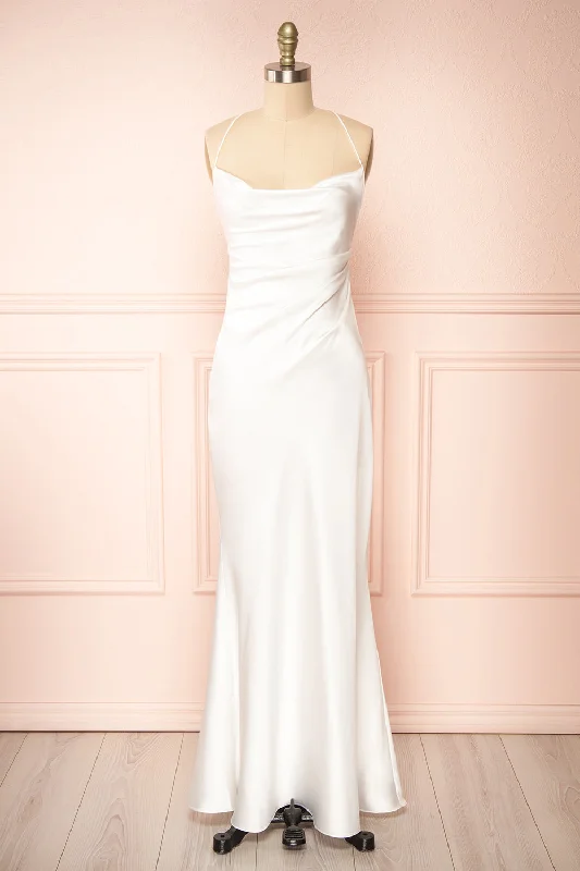 Shop Early, Save Big!Areane | Cowl Neck Satin Maxi Dress w/ Chain