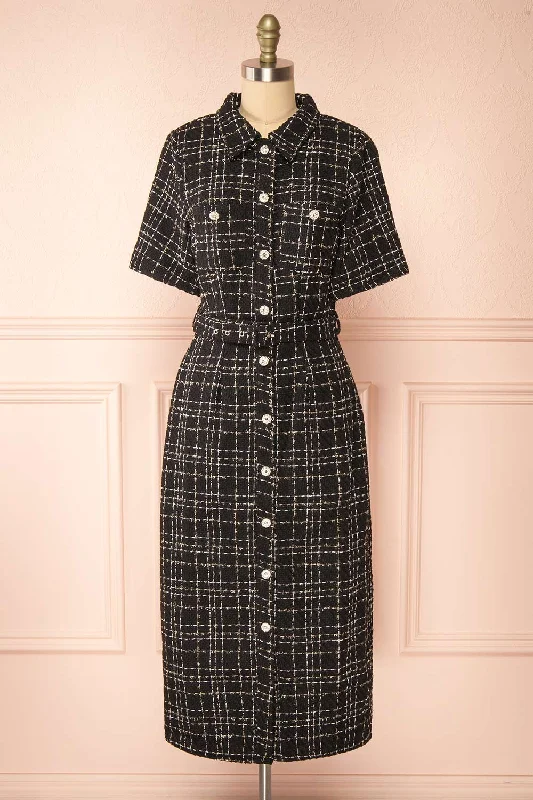 Your Exclusive Offer Awaits!Aurella | Long Black Tweed Dress