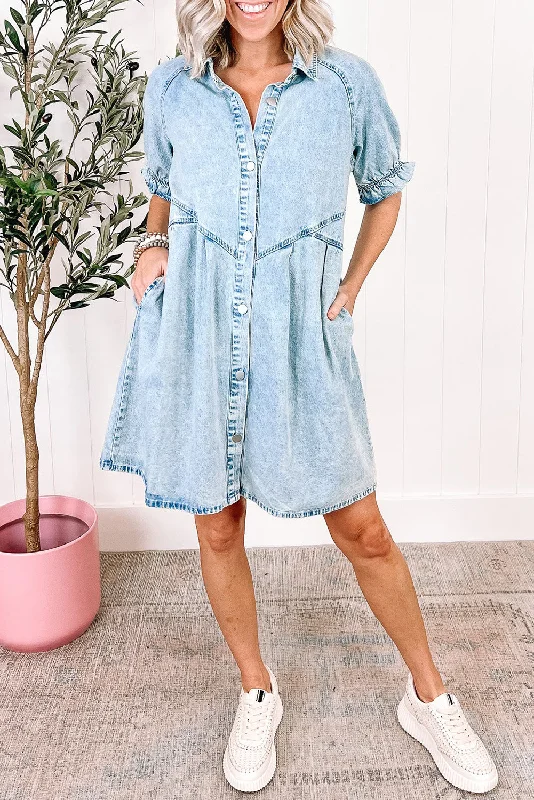 Score Huge Discounts Today!Denim Mineral Wash Buttoned Dress