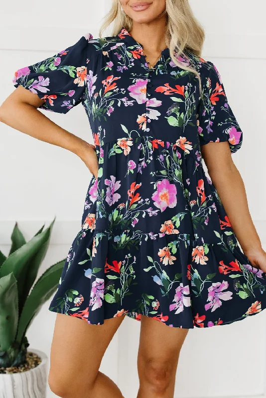 Unmissable Offers Await!Floral Mandarin Collar Dress