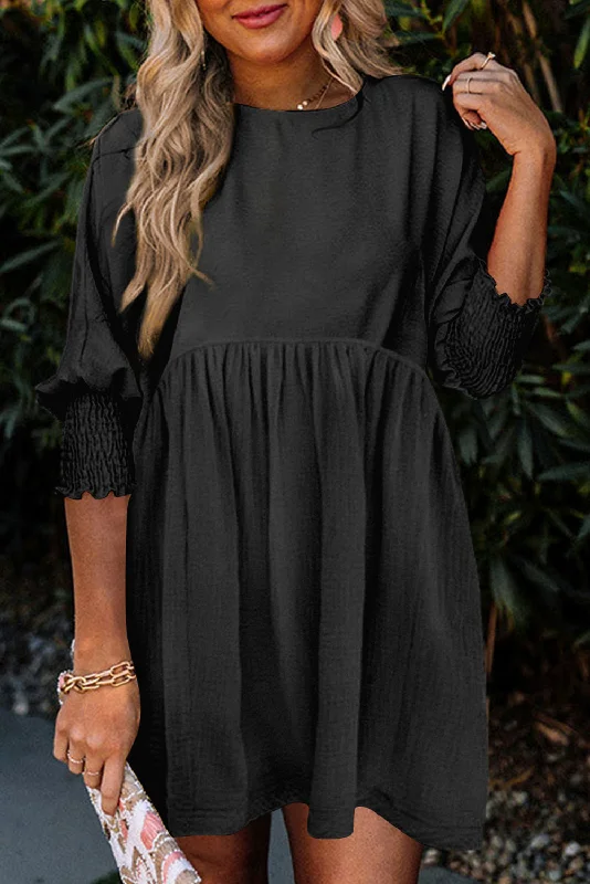 Save Money, Shop Happy!Smocked 3/4 Sleeve Babydoll Dress