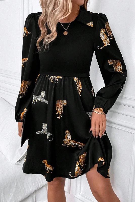 Save More Than Ever!Leopard Colorblock Long Sleeve Dress