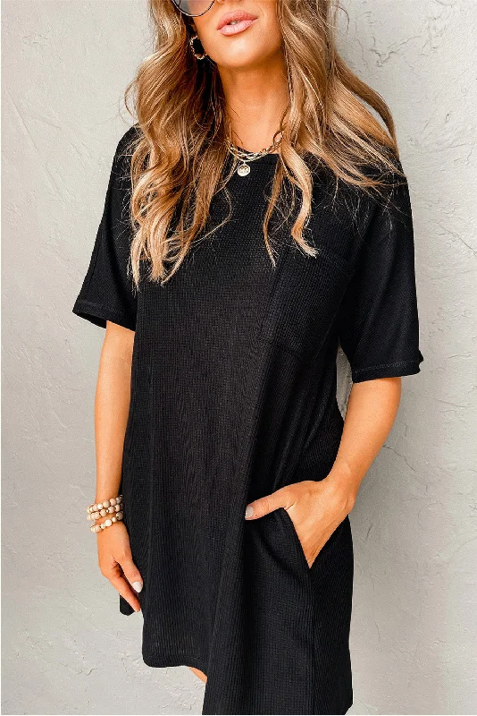 Hurry, Sale Ends Soon!Waffle Knit T-Shirt Dress with Pockets