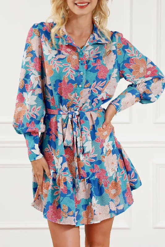 Shop Before It’s Gone!Floral Lantern Sleeve Belted Dress