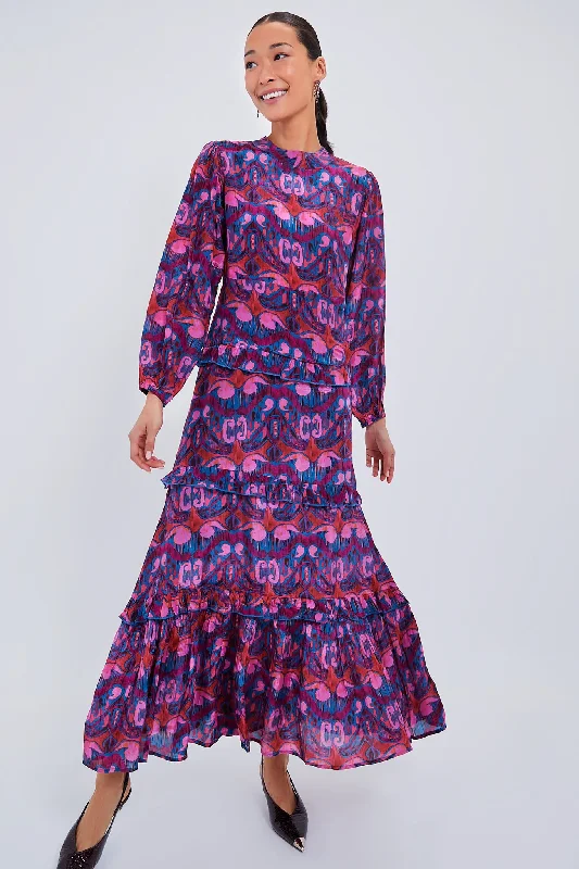Exclusive Savings This Week!Exclusive Blue Kazak Mock Neck Maxi Dress