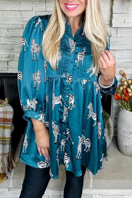 Snag the Best Prices Now!Zebra Pleated Shirt Tunic Dress