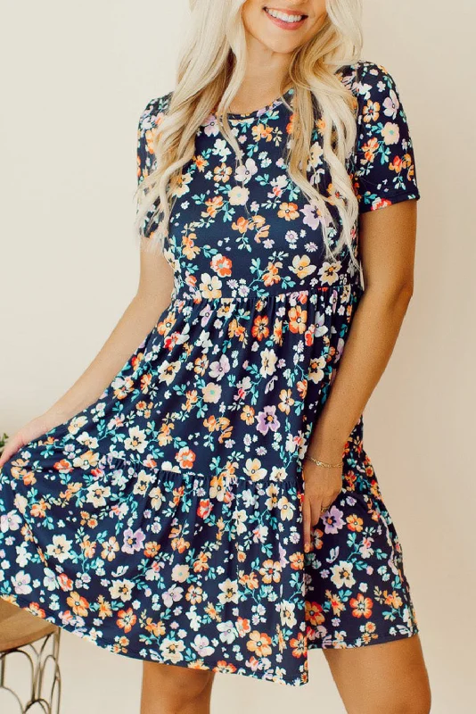 Enjoy Huge Discounts Now!Floral Short Sleeve Tiered Dress