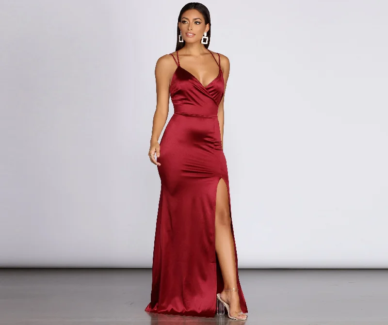Your Exclusive Offer Awaits!Chelsea Satin High Slit Dress