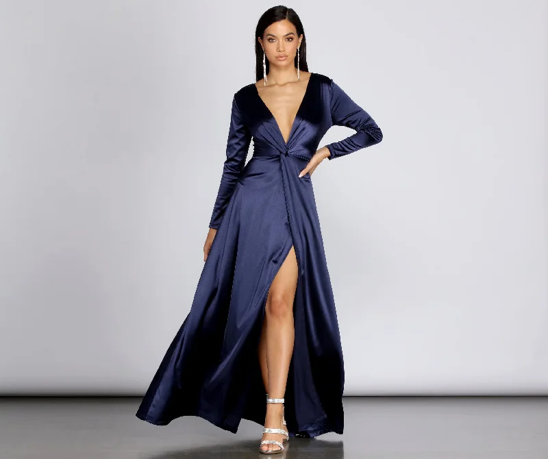 Save Like Never Before!Cynthia Satin Slit Formal Dress