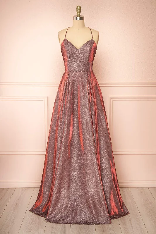 Enjoy Huge Discounts Now!Darya Burgundy | Sparkly Maxi Dress w/ Open Back