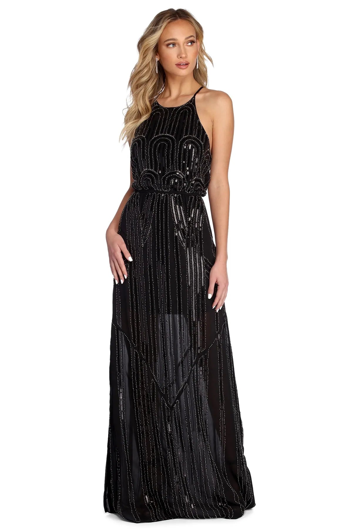 Limited Time Offer!Erin Formal Sequin Halter Dress