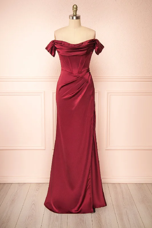 Stock Up and Save!Evolet Burgundy | Off-Shoulder Corset Maxi Dress