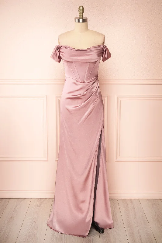 Shop More, Spend Less!Evolet Mauve | Off-Shoulder Corset Maxi Dress