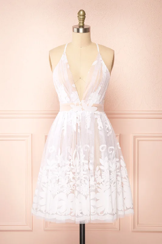 Find Your Perfect Deal Today!Filly Day | Beige & White Velvet Pattern Dress