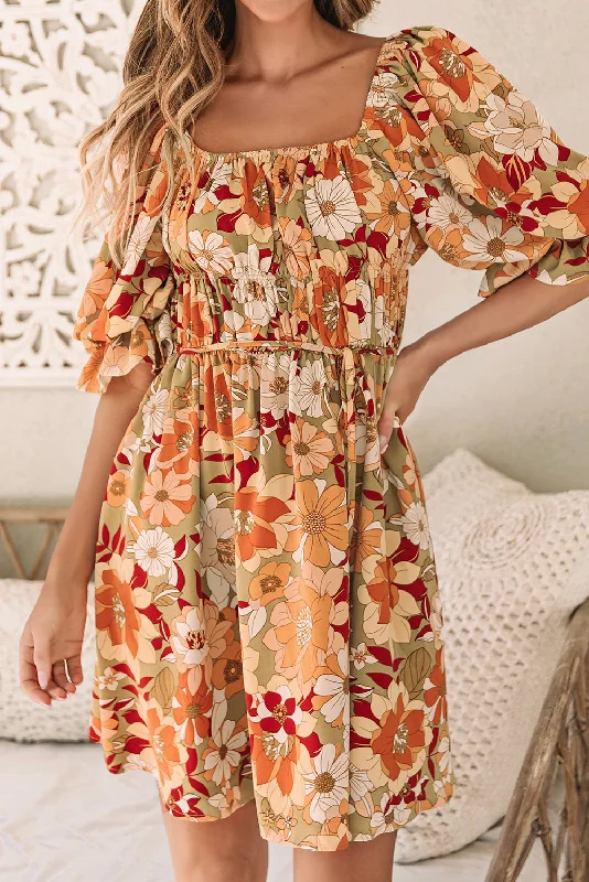 Special Offer – Act Fast!Floral Ruffle Puff Sleeve Dress